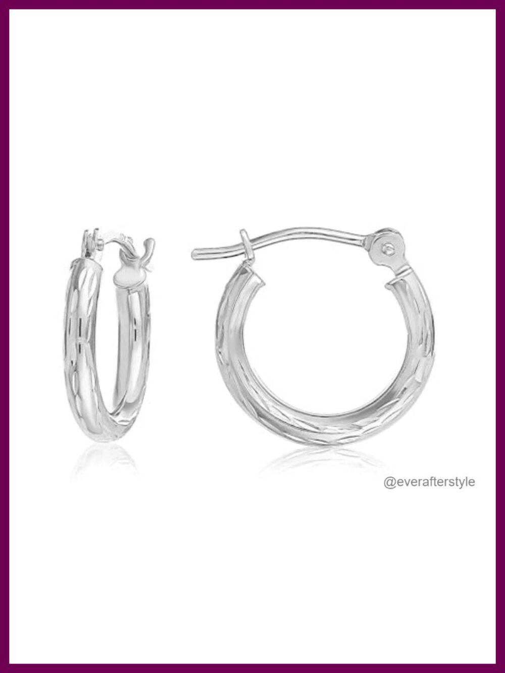10K White Gold Diamond-cut Hand Engraved Round Hoop Earrings